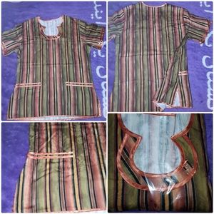 Orange Striped Scrub Top Small